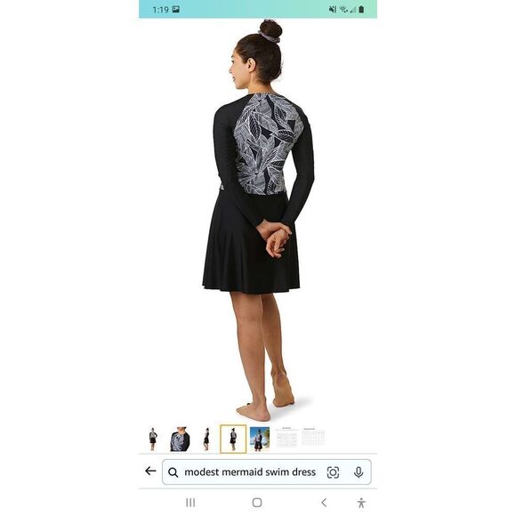 New Size 8 Modest Mermaid Monochrome Modest Swim Dress SPF50+ Black White NWOT - Picture 5 of 10